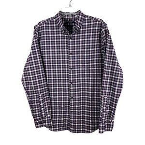 Banana Republic Mens Flannel Shirt Sz L  Maroon & Gray Luxe Grant Fit Outdoor
